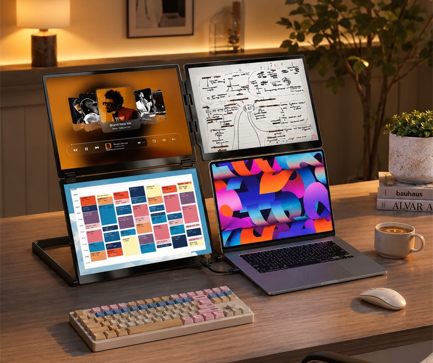 EfficFold creative workstation with multiple displays